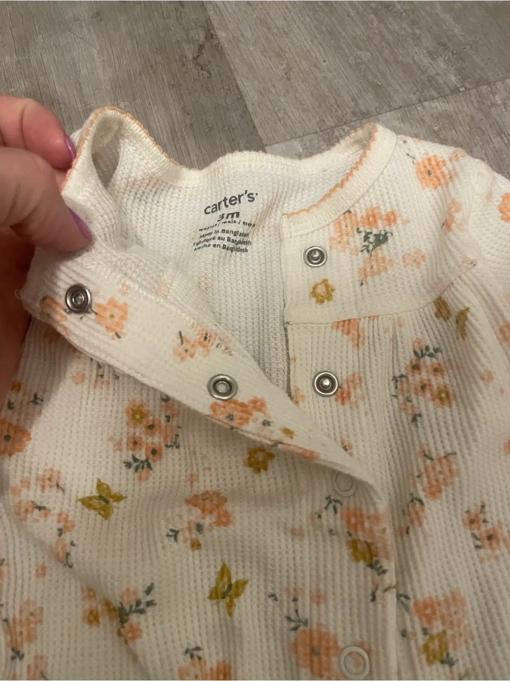 Carter's Cream Floral Footed One-Piece 3M